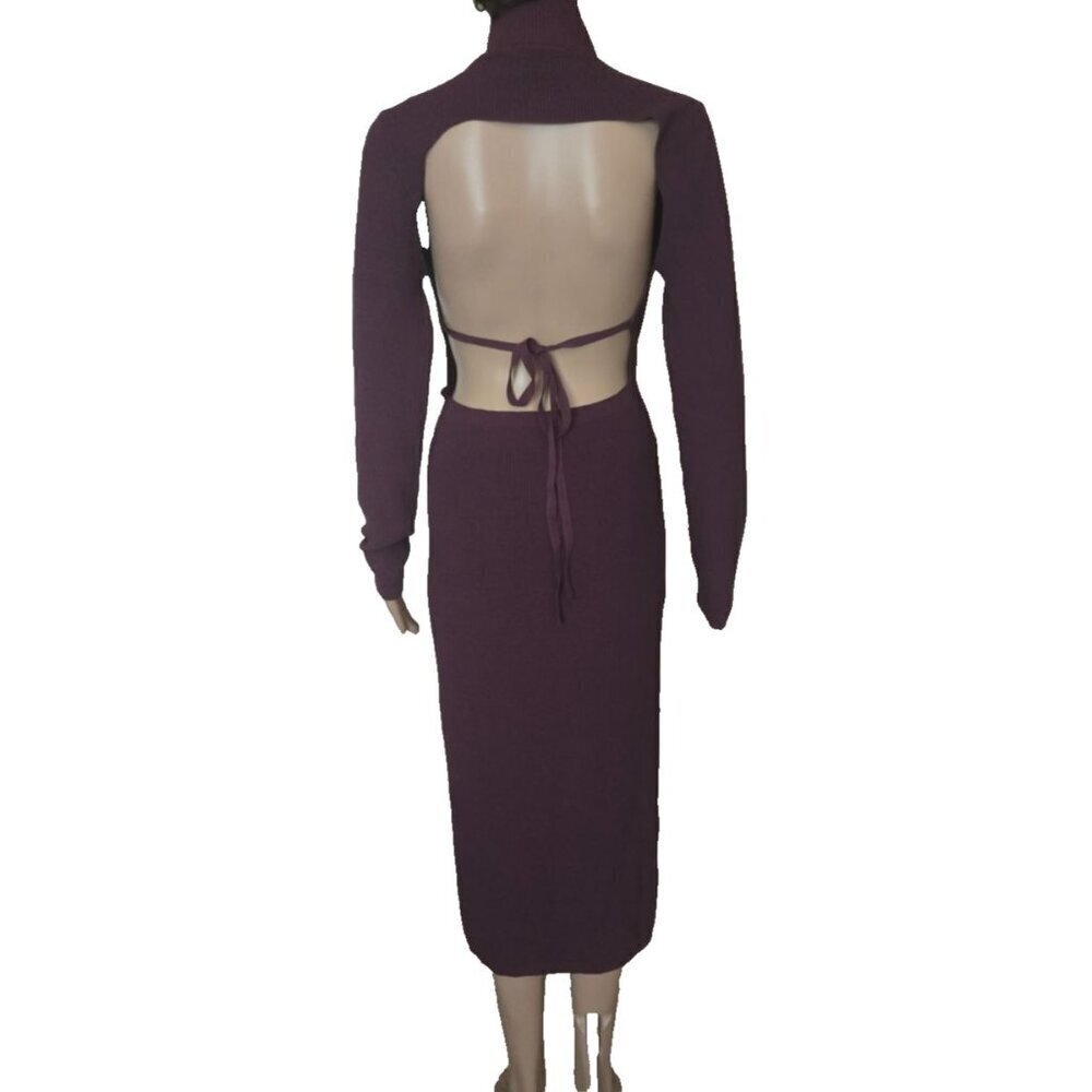 Bardot Santi Backless Sweater Dress Midi Long Sleeve Burgundy Rib Knit size US 8 - Picture 4 of 10